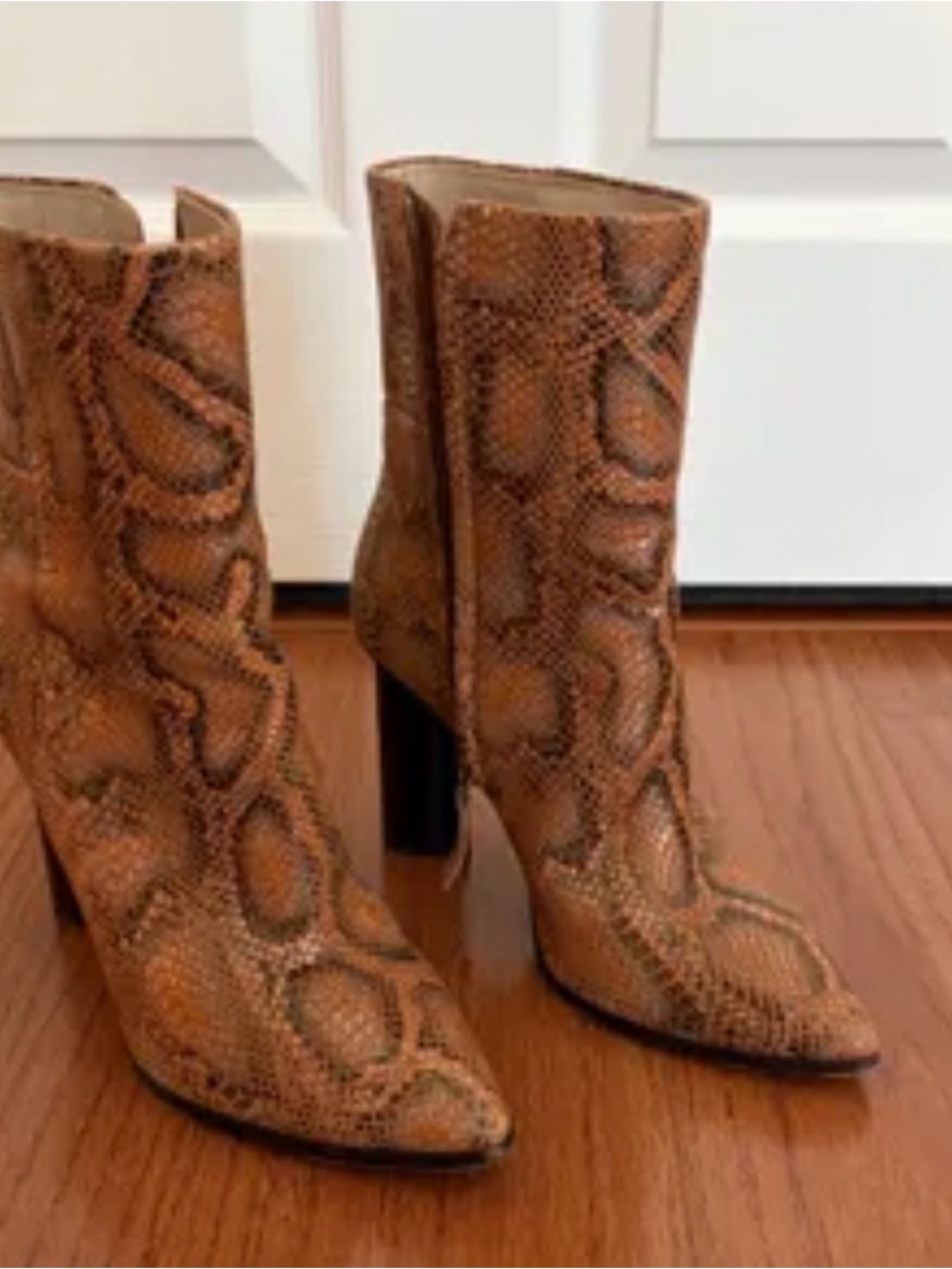 PAIGE Kailee Snakeskin Embossed Ankle Boots - caramel sz 8